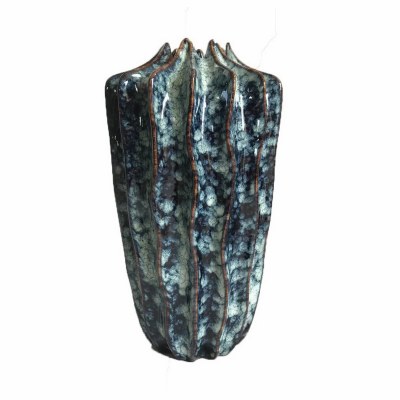 13" Blue and Brown Ceramic Flange Vase