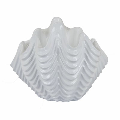 16" White Glossed Clam Shell Bowl