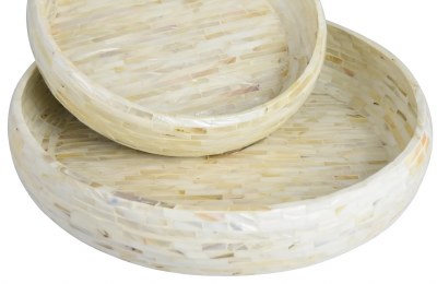 17" Round Mother of Pearl Mosaic Low Bowl