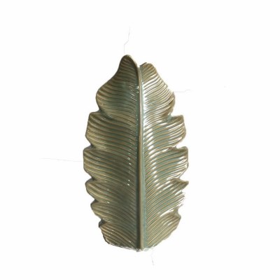 12" Green Tropical Ceramic Leaf Vase