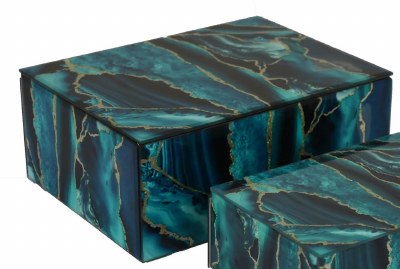 8" x 10" Light Blue and Gold Swirl Glass Box