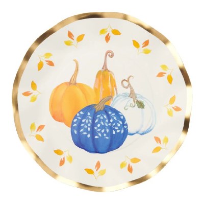 Pack of Eight 8" Round Harvest Blues Paper Plates