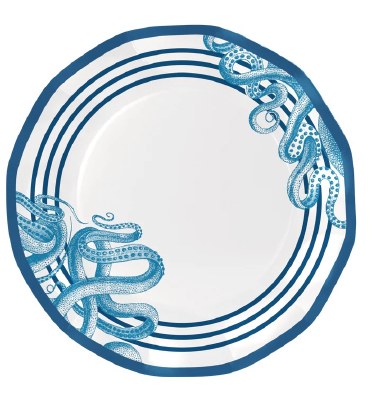 Pack of Eight 11" Round Blue Nautical Paper Plates
