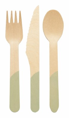 Pack 24 7" Sage and Natural Wood Cutlery