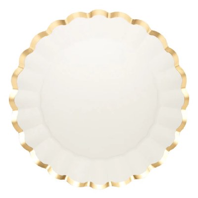 Pack of Eight 13" Round White and Gold Wavy Paper Plates