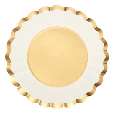 Pack of Eight 8" Round White and Gold Wavy Paper Plates