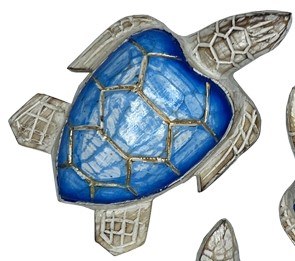 6" Blue and Gold Wood Sea Turtle