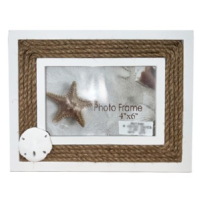 4" x 6" White and Rope Sand Dollar Picture Frame