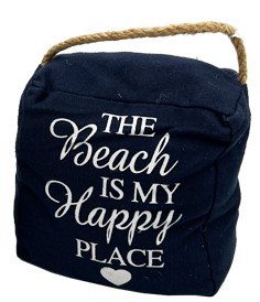 5" Sq Navy "The Beach is My Happy Place" Doorstop