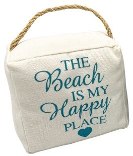 5" Sq White "The Beach is My Happy Place" Doorstop