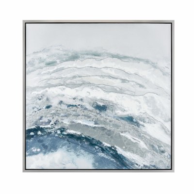 39" Sq Navy, Gray, and Silver Abstract Framed Canvas
