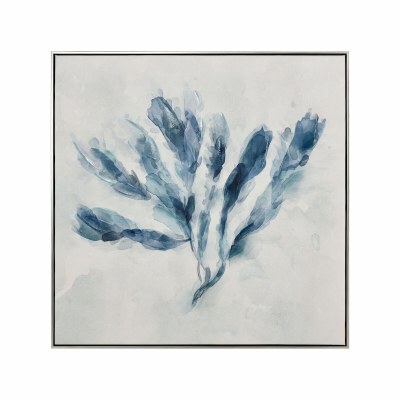 33" Sq Blue Seagrass 1 Coastal Framed Canvas