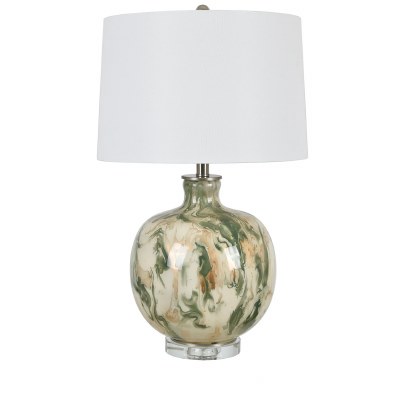 27" Green and Gold Glass Swirl Table Lamp