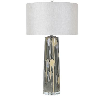 31" Gray and Gold Drip Ceramic Column Table Lamp