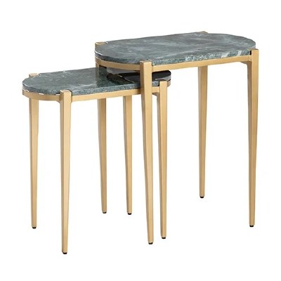 Set of Two 20" Green Marble Nesting End Tables