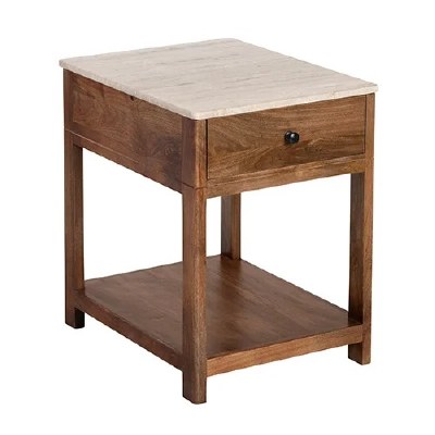 23" Brown and Beige Travertine Top End Table