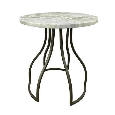 19" Round Green Marble Top and Black Leg End Table