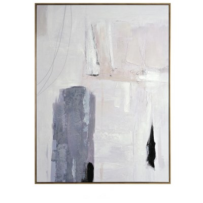78" x 59" Gray and White Abstract Framed Canvas