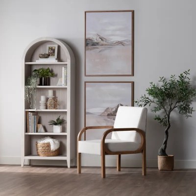 78" White Washed Five Shelves Arched Storage Unit