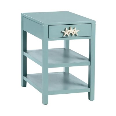 16" Blue Two Shelf Starfish Drawer Pull End Table