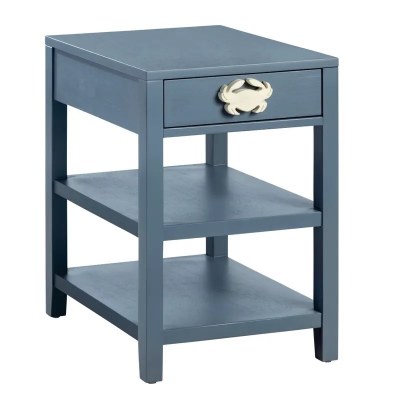 16" Blue and Gray Two Shelf Crab Drawer Pull End Table