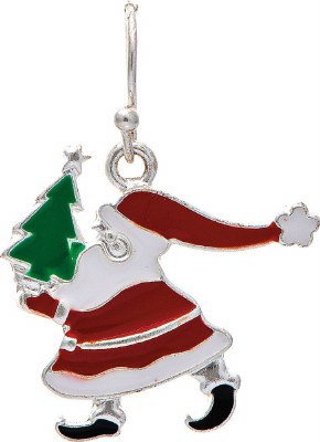 Silver Toned and Multicolor Santa Holding a Tree Earrings