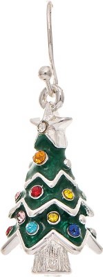 Silver Toned and Multicolor Christmas Tree Earrings