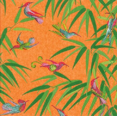 Orange Bird in Paradise Tropical Leaves and Birds Beverage Napkins