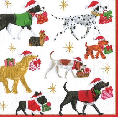 Christmas Dogs Carrying Gifts Beverage Napkins