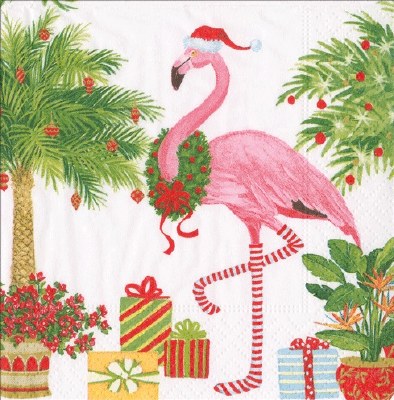 Christmas Flamingo Beverage Napkins