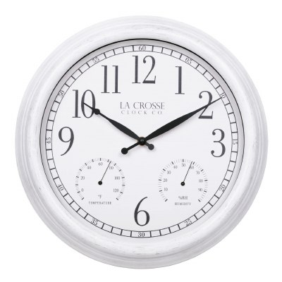 15" Round White Clock With Temperature and Humidity Gauge