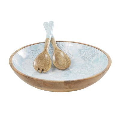 14" Round Light Blue Bowl and Severs Set