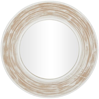 48" Round White Wash Wide Rimmed Wood Mirror