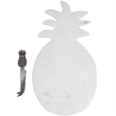16" White Marble Pineapple Board With a Knife