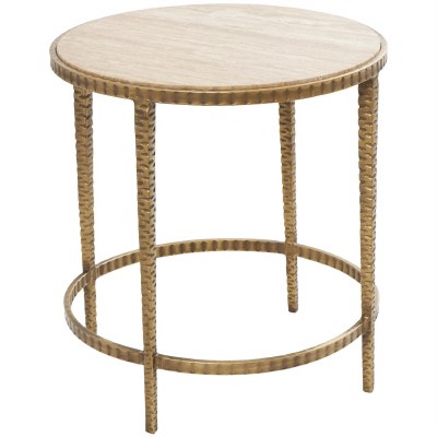 19" Round Natural Stone Top With Gold Legs End Table