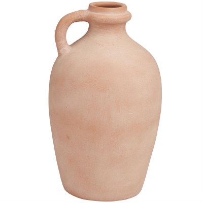 15" White Wash and Terracotta Cermaic Jug With a Handle