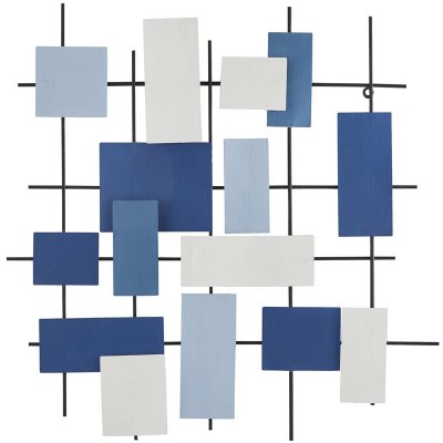 30" x 28" Blue Toned Rectangles on a Grid Wall Art Plaque