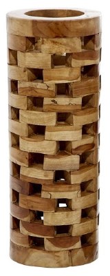 16" Natural Rectangle Cut Outs Wood Cylinder