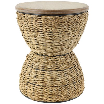 15" Round Natural Woven Table With a Wood Top