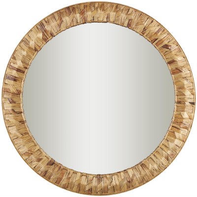 36" Round Brown Woven Mirror