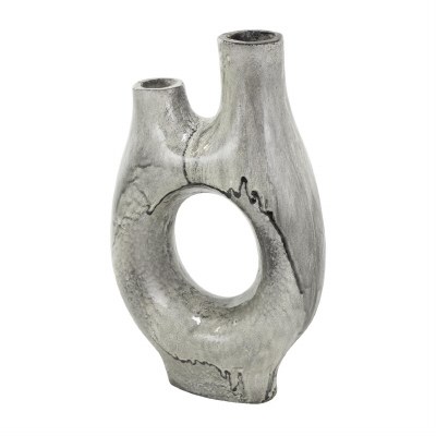 13" Gray Two Opening Vase With a Hole
