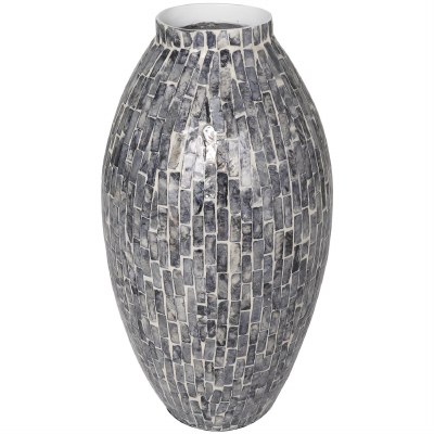 15" Gray Mosaic Mother of Pearl Vase