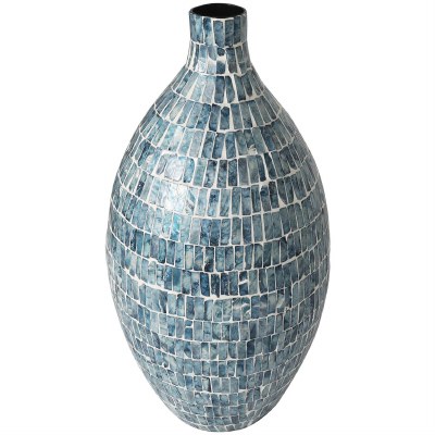 22" Blue Mosaic Mother of Pearl Vase
