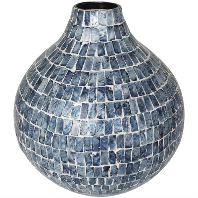 14" Blue Mosaic Mother of Pearl Vase