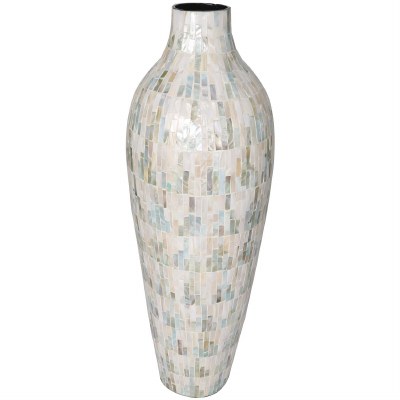 28" White and Multipastel Mosaic Mother of Pearl Vase