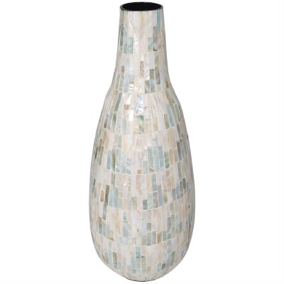 21" White and Multipastel Mosaic Mother of Pearl Vase