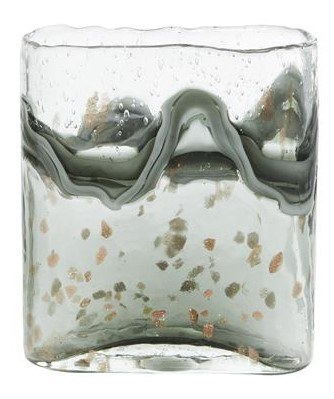 8" Gray, White, and Gold Oval Glass Vase