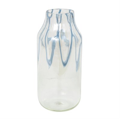17" Blue and Clear Glass Vase