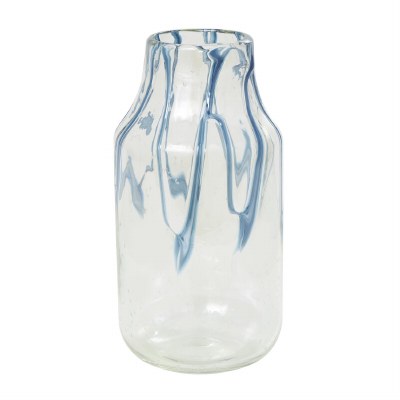 13" Blue and Clear Glass Vase