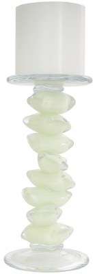 11" Cream and Clear Glass Chunk Pillar Candleholder
